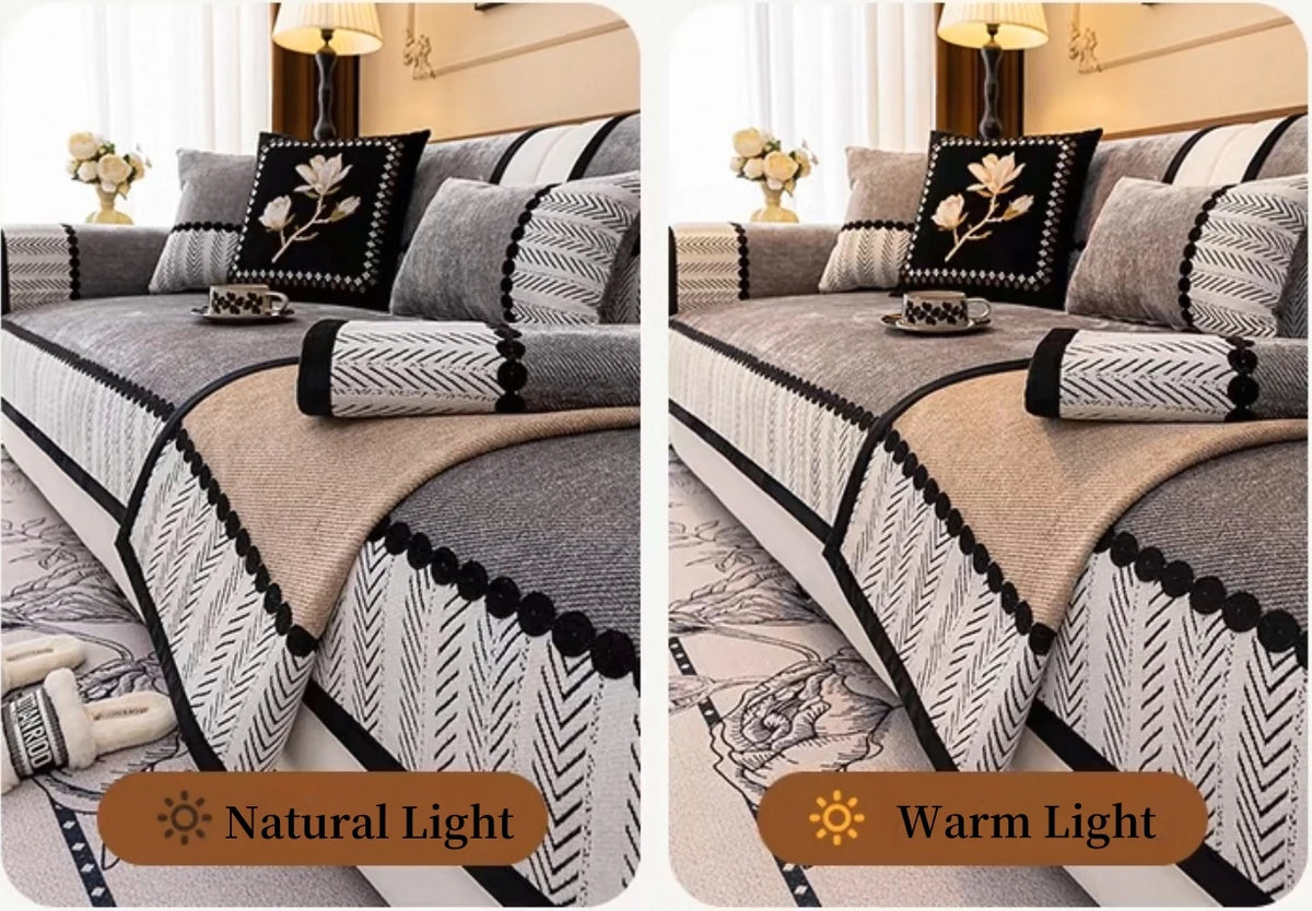 Chenille Sofa Cover, Non-Slip, Contrast Hem