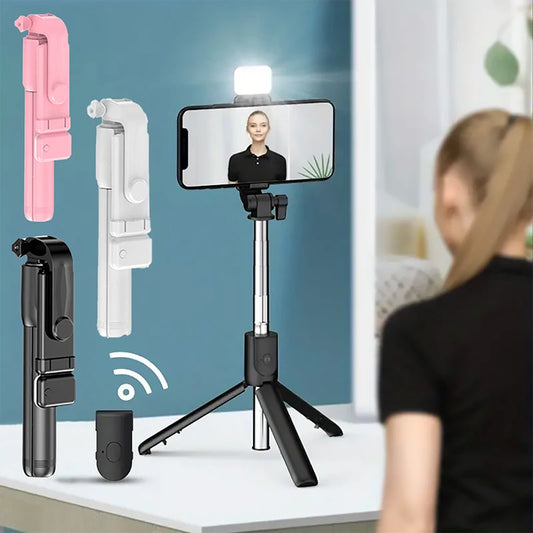 Portable Selfie Stick Tripod – Bluetooth Remote, Beauty Fill Light, 30" Extendable, Universal