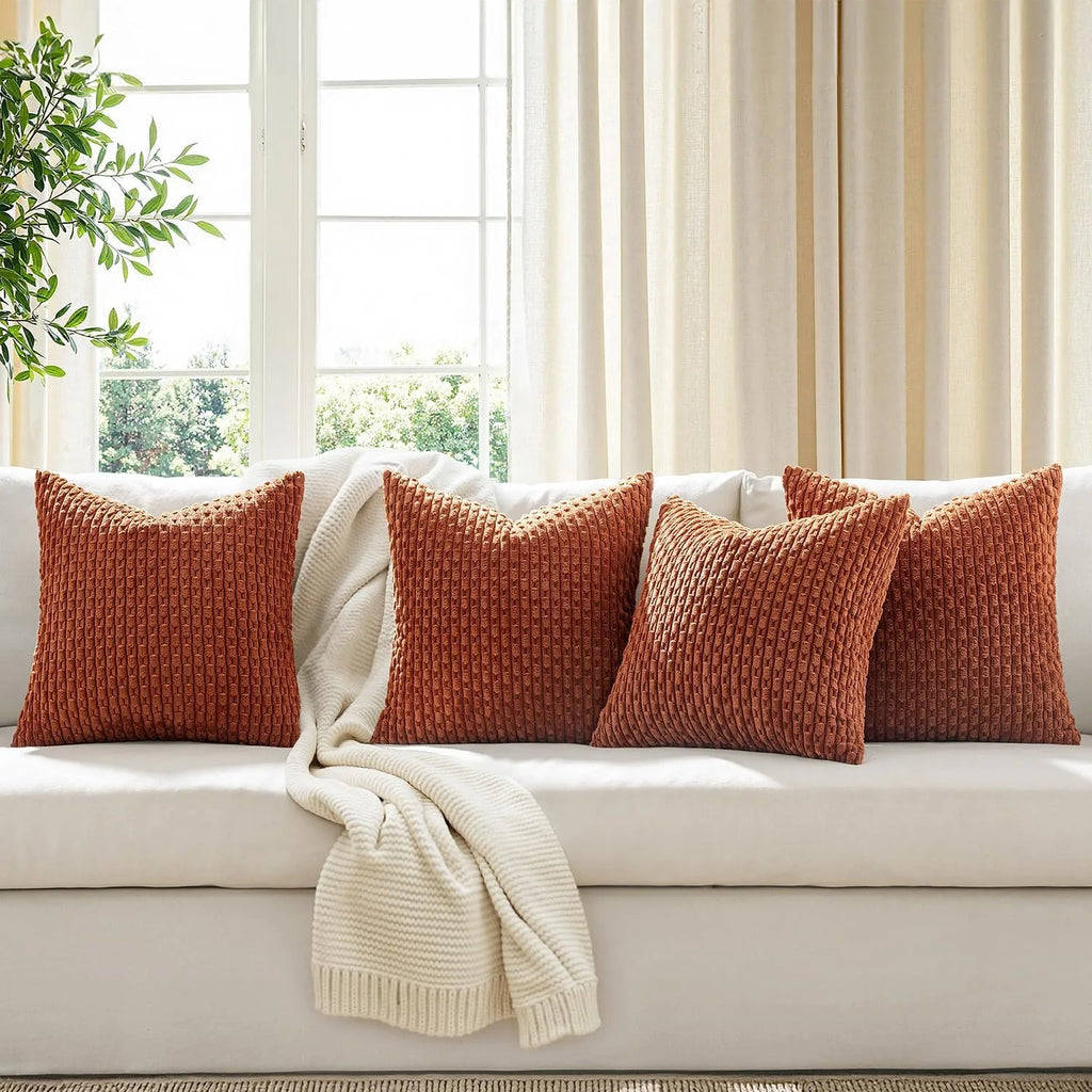 Burnt Orange Striped Corduroy Cushion Cover