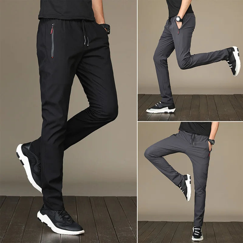 Men's Ice Silk Quick Dry Casual Pants — Slim Fit Korean Sports Straight Trousers
