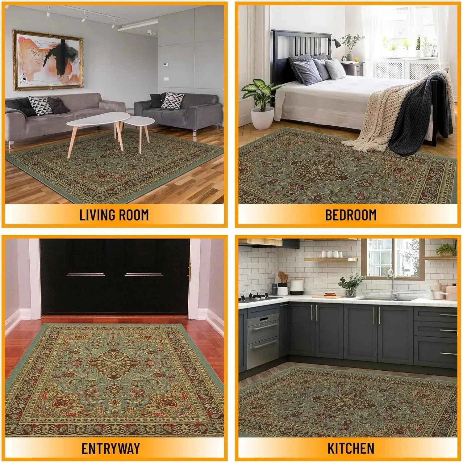 VIKAMA Washable Foldable Imitation Cashmere Carpet Entry Door Mat Persian Retro Style Living Room Bedroom Bed Soft Mat