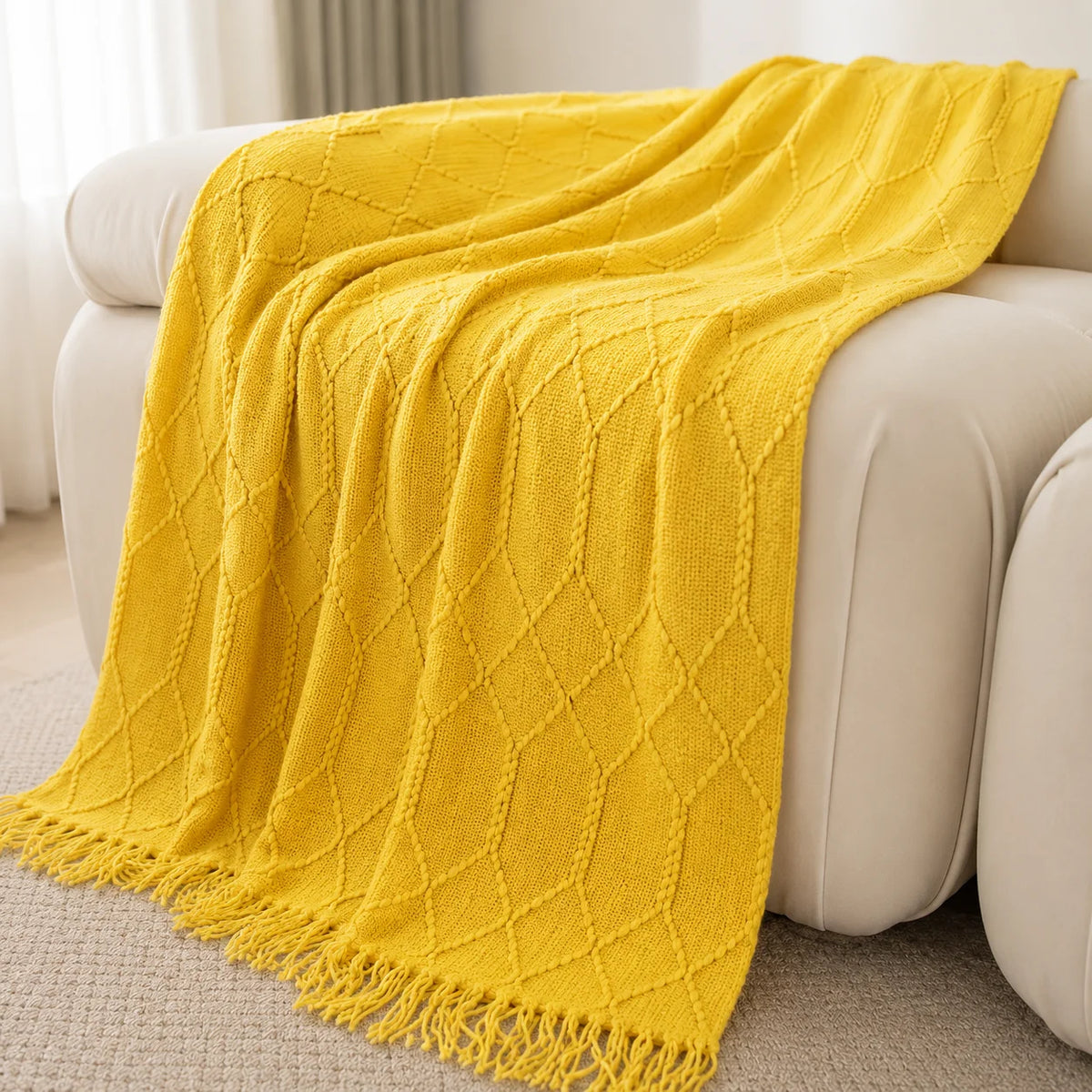 Burnt Orange Herringbone Knit Throw Blanket