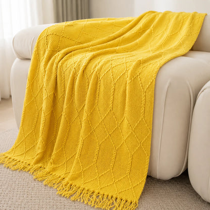Burnt Orange Herringbone Knit Throw Blanket