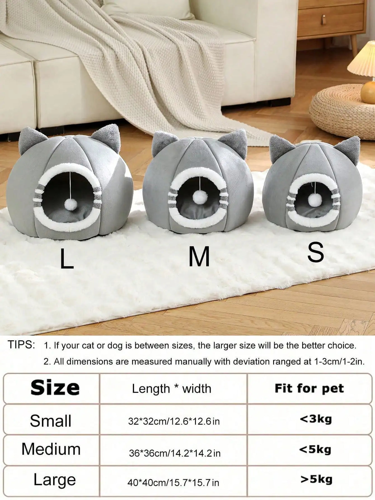 Washable Cat & Kitten Bed, Anti-Slip Bottom