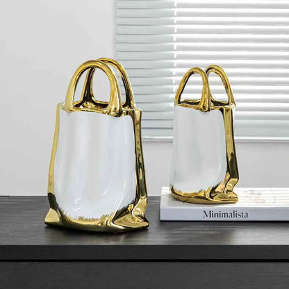 Handbag Shape Vase Gold-plated Ceramic Plant Pot Table Decoration Flower Arrangement Flowers Vases Room Aesthetic Decor