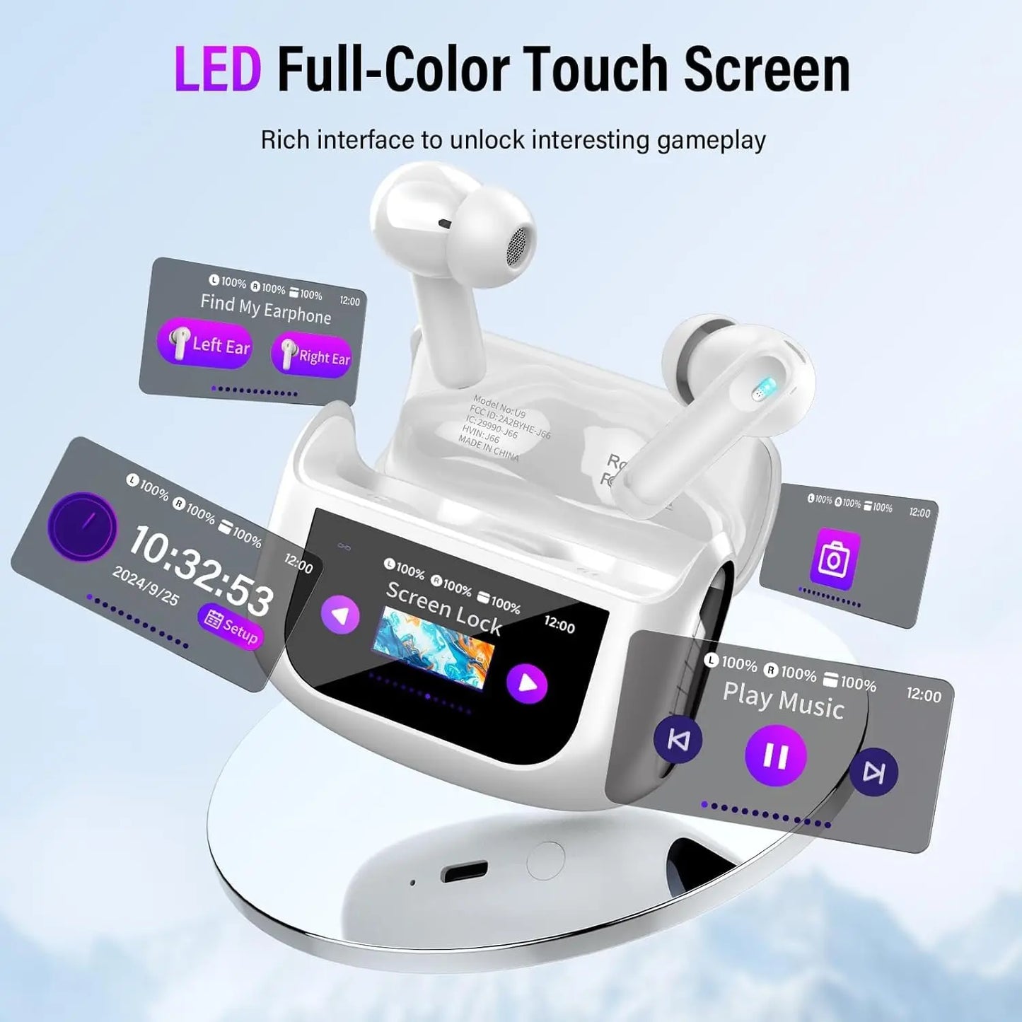 Smart Display Wireless Earbuds — 45dB ANC, Bluetooth 5.4, 48H Battery, IPX7