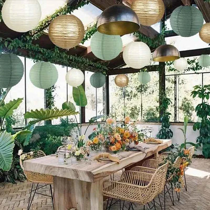 15-Piece Set of Paper Lantern Decorations, Round Hanging Paper Lantern Decorations, Suitable for Rural Parties, Bridal Gifts, Weddings, Gray-Green Birthday Party Supplies Gold/Yellow-Green, Party Supplies, Ceiling Party Decor