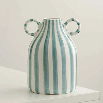 Double Ear Ceramic Vase, Abstract Black and White Striped Hydroponic Vase, Living Room Decoration, Room Aesthetic Decoration