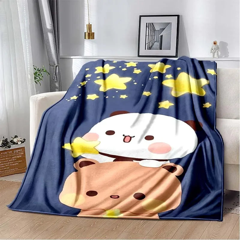 HD Cartoon Printed Bear Dad Blanket Cute Cloth Dudu Series Children's Warm Flannel Soft and Comfortable Home Bed Warm Gift