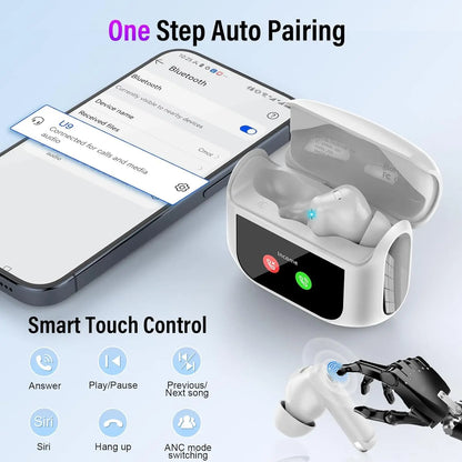 Smart Display Wireless Earbuds — 45dB ANC, Bluetooth 5.4, 48H Battery, IPX7