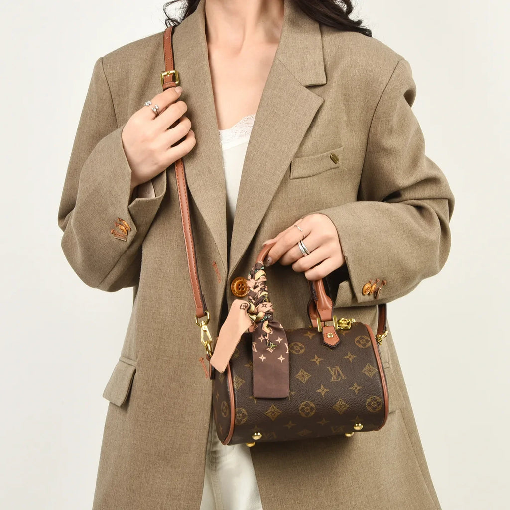 Retro Letter-Print Boston Bag, Trendy Shoulder Bag
