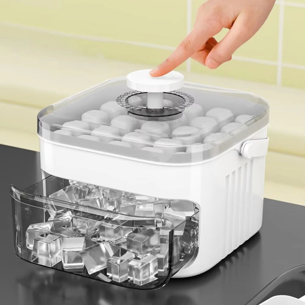50-Cube Double Layer Ice Cube Maker with Easy Press Cap and Ice Storage Box