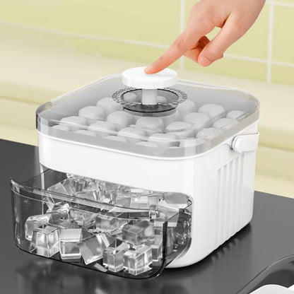 50-Cube Double Layer Ice Cube Maker with Easy Press Cap and Ice Storage Box
