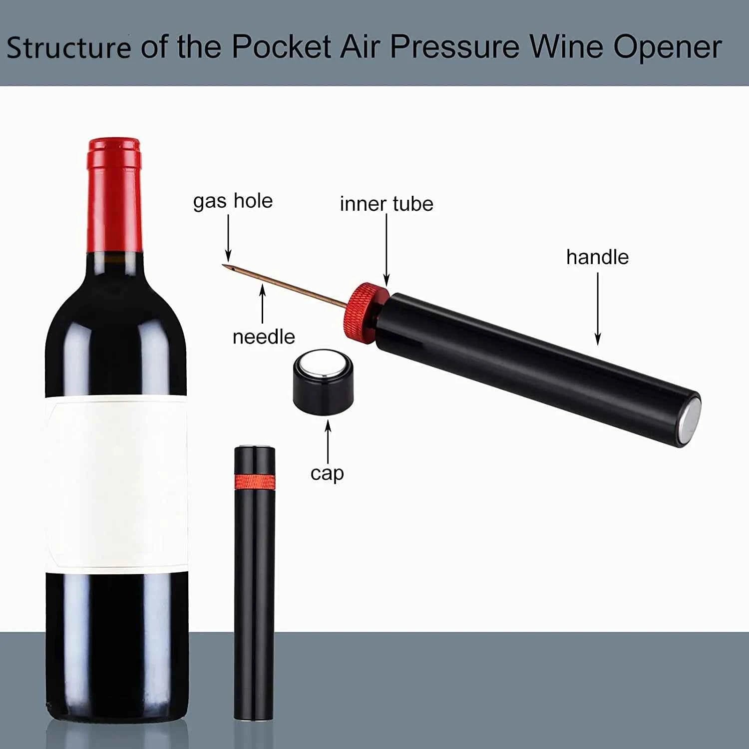 Wine Opener Air Pump Wine Bottle Opener Stainless Steel Pin Cork Remover Air Pressure Corkscrew Kitchen Tools Bar Accessory