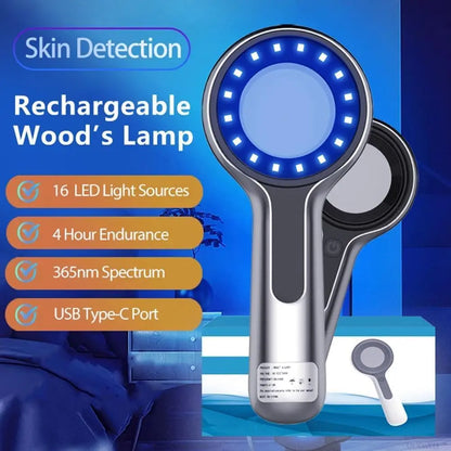 Woods Lamp Skin Analyzer – 365nm UV Light Magnifying Glass for Face Skin Analysis
