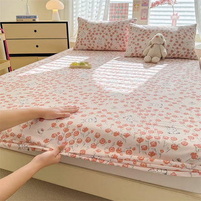 Floral Washed Cotton Fitted Sheet | Single-King