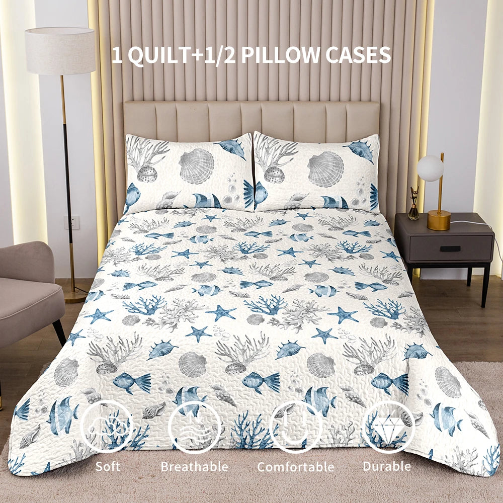 Blue Queen 4-Season Bed Cover Set with Pillowcases