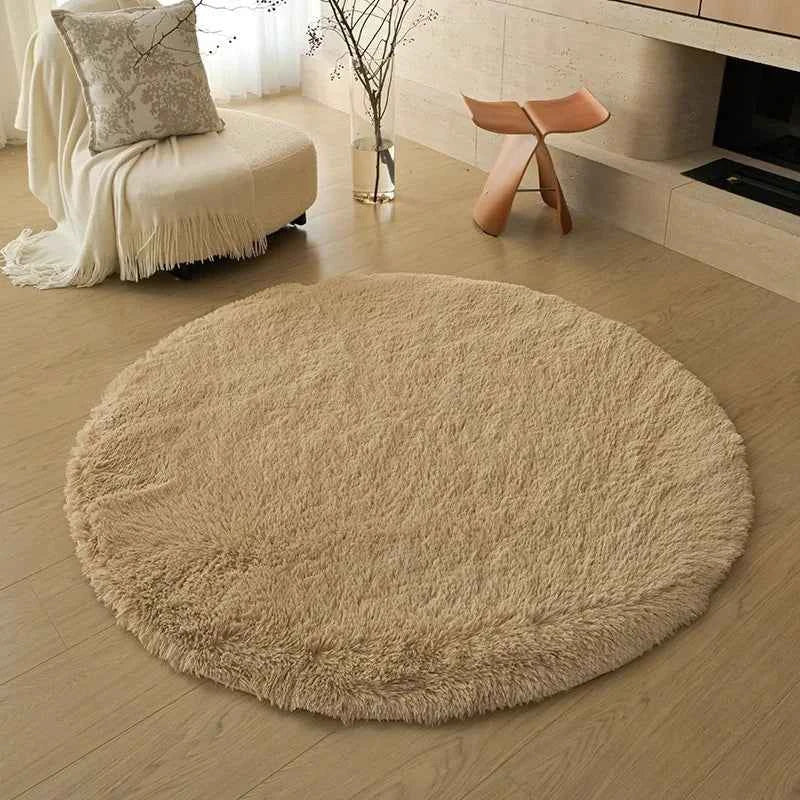 VIKAMA Ins White Round Carpet, Furry Floor Mat, Living Room, Home Blanket, Bedroom, Indoor Room, Plush Home Decoration Carpet