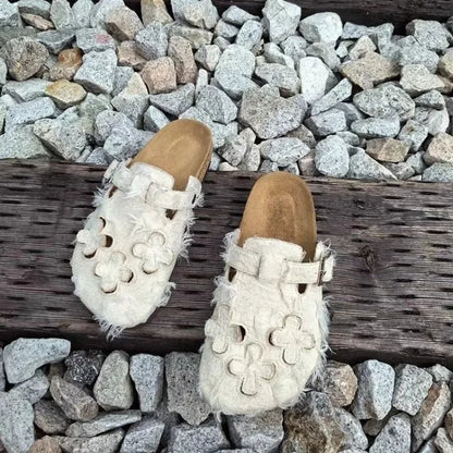 Women's Shoes 2025 New Summer Hollow Out Flower Slippers Retro Closed Toe Cork Platform Casual Clogs Shoes Women's Slippers