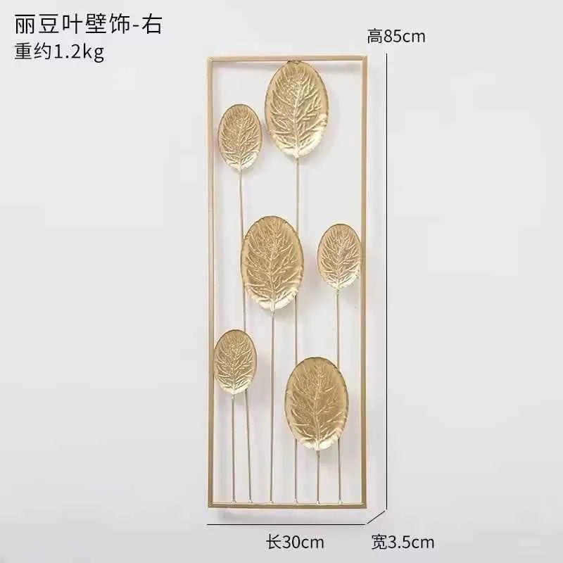 Chinese Wrought Iron Golden Leaf Wall Mural Items Hotel Porch Wall Hanging Decoration Home Livingroom Wall Sticker Accessories