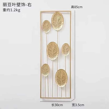 Chinese Wrought Iron Golden Leaf Wall Mural Items Hotel Porch Wall Hanging Decoration Home Livingroom Wall Sticker Accessories