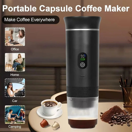Machine à café sans fil portable 3-en-1 | Machine à expresso à capsules et à poudre pour voiture, maison et camping