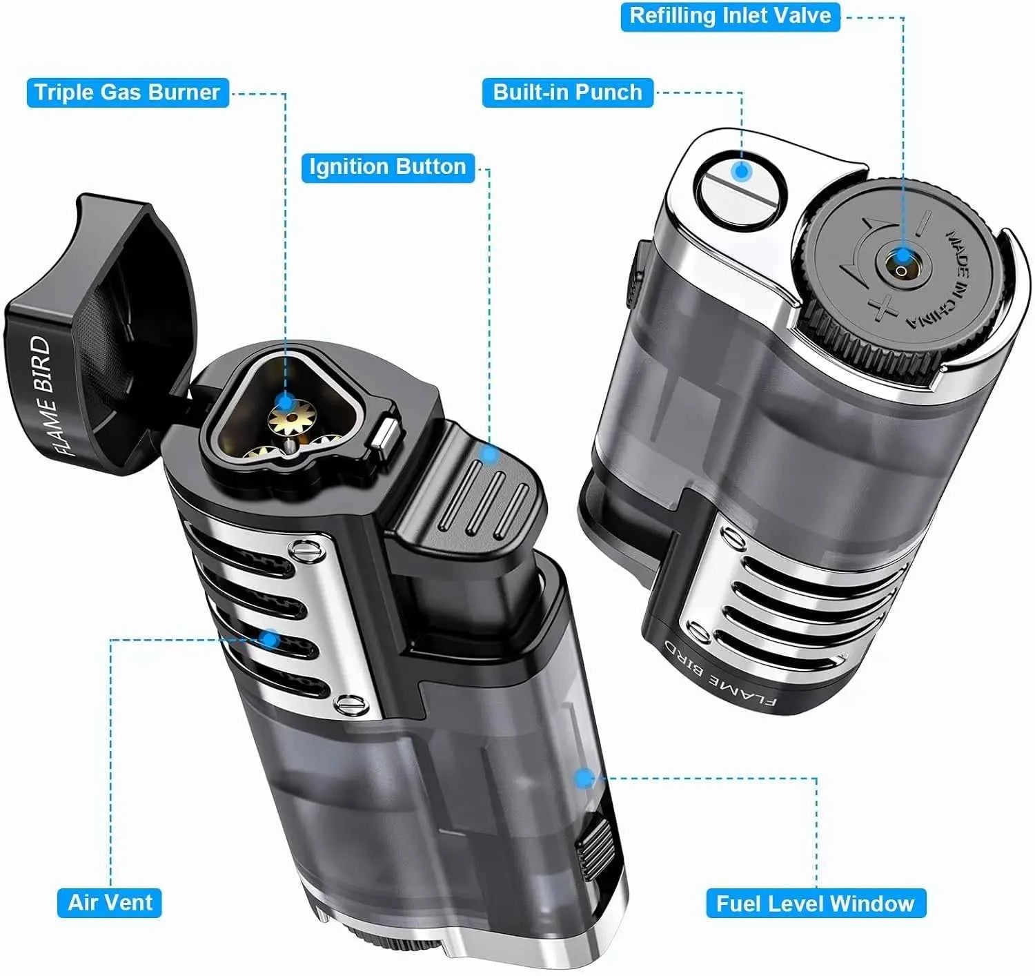 Cigar Butane Refillable Triple Jet Torch Lighter Windproof Adjustable Flame Lighter Men Cigarette Accessories Gifts FastShipping