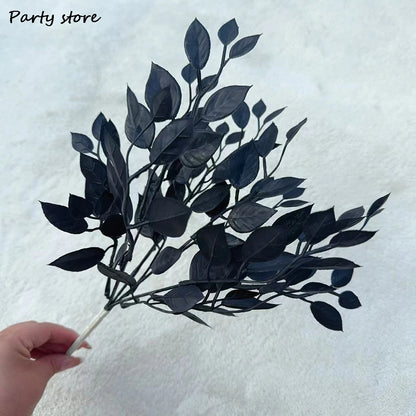 Black Halloween Artificial Plant Leave Branch Bamboo Dahlia Wedding Party Floral Material Home Table Vase Decor Accessories