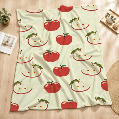 Cozy Red Apple Pattern Flannel Throw Blanket - Soft, Warm Ideal for Couch, Bed, Office & Travel, Perfect Gift for Friends & Family, Cartoon Style, Machine Washable 2D Flat Weighted Blanket 280GS