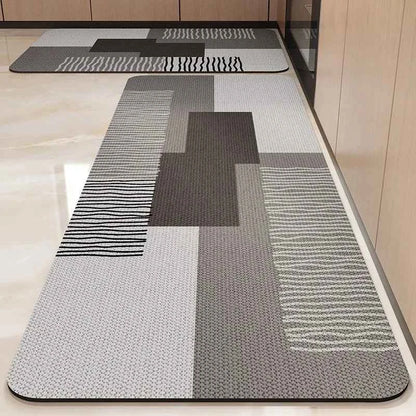 Kitchen Carpet Non-slip Waterproof Oil-proof PVC Leather Floor Mat Minimalist Gray White Letter Long Size Home Decoration Rugs