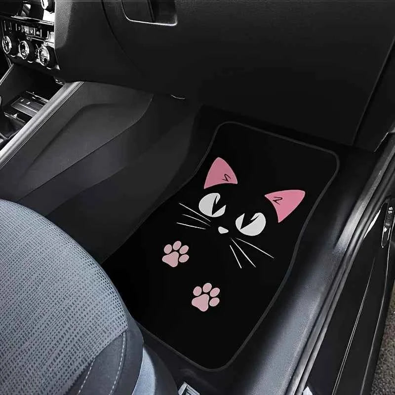 2/4pcs Car Anti-skid Mats,Car Carpets,Cute Cartoon Cat Printed Car Floor Mats,Suitable for The Front and Rear Seats of Most Cars