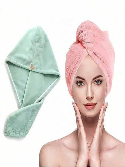 3pcs Women's Quick Dry Absorbent Super Soft Fiber Hair Turban, Coral Fleece Hair Towel
