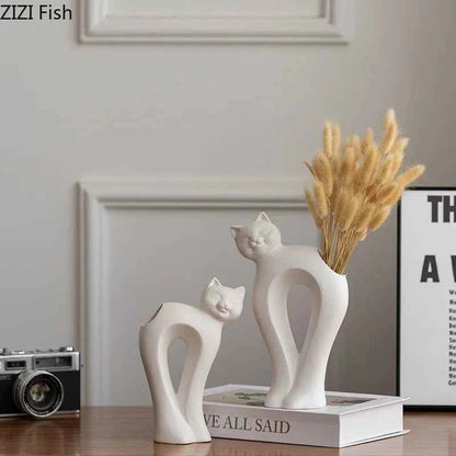 Twisted Cat Ceramic Vase Plant Pots Table Decoration Flowers Arrangement Lovely Kitten Floral Vases Room Aesthetic Decor