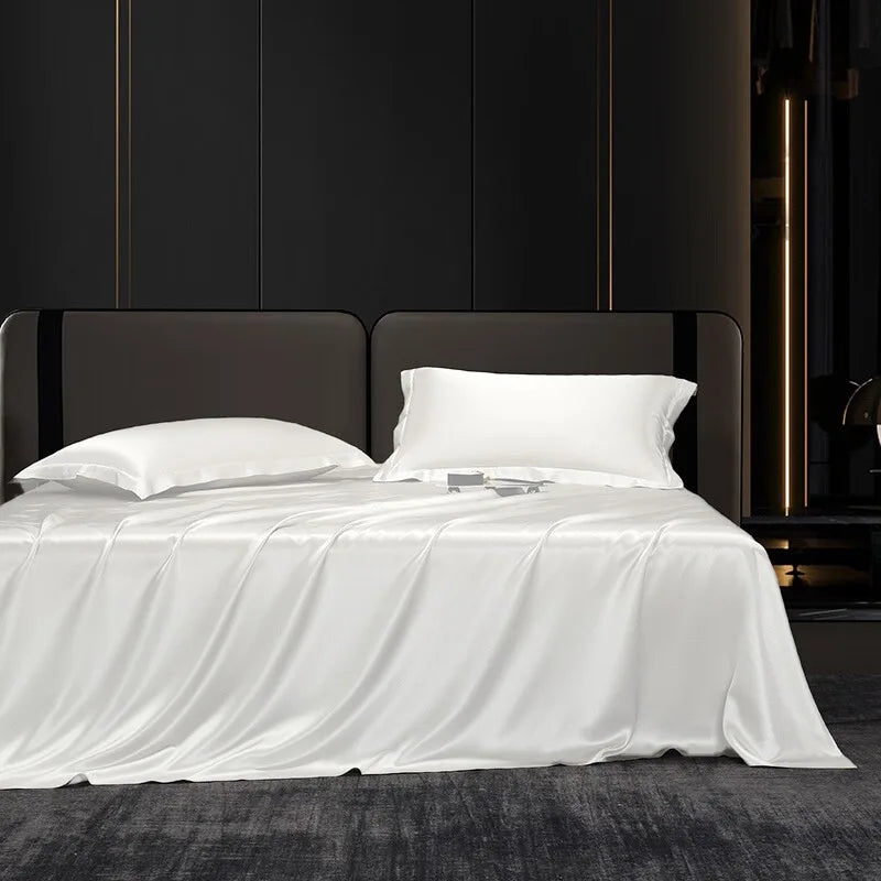 Solid 4pcs Silk Bedding Set with Duvet Cover Fitted/Flat Bed Sheet Pillowcase Bedspreads and Coverlets  Single Double Bedsheet