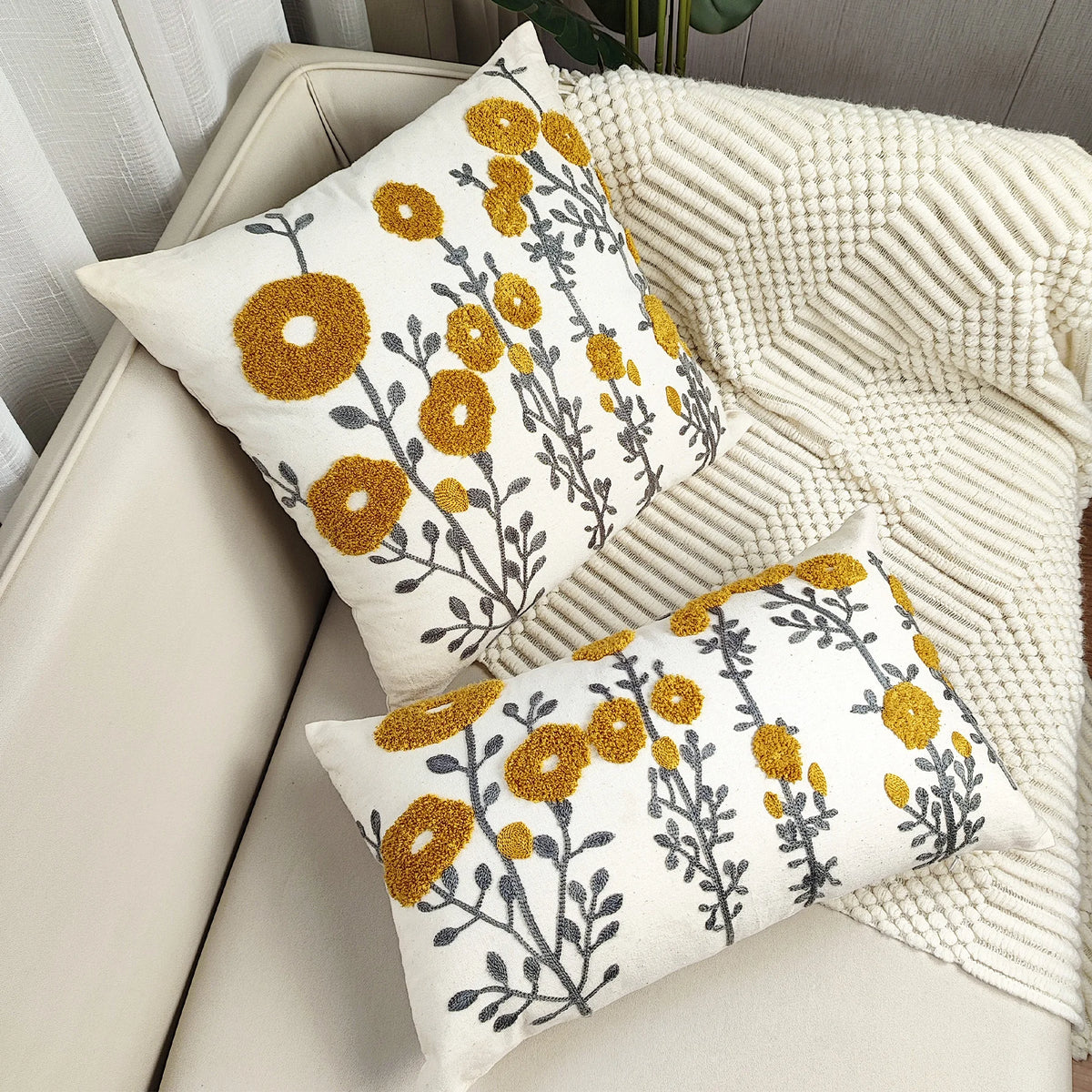 Boho Floral Tufted Embroidery Cushion Cover