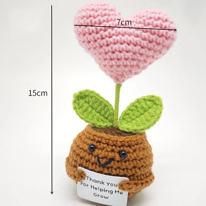 Crochet Flower Artificial Tulip Potted Finished Hand Woven Plants Knitted Sunflower Wedding Gift for Guests Home Decoration