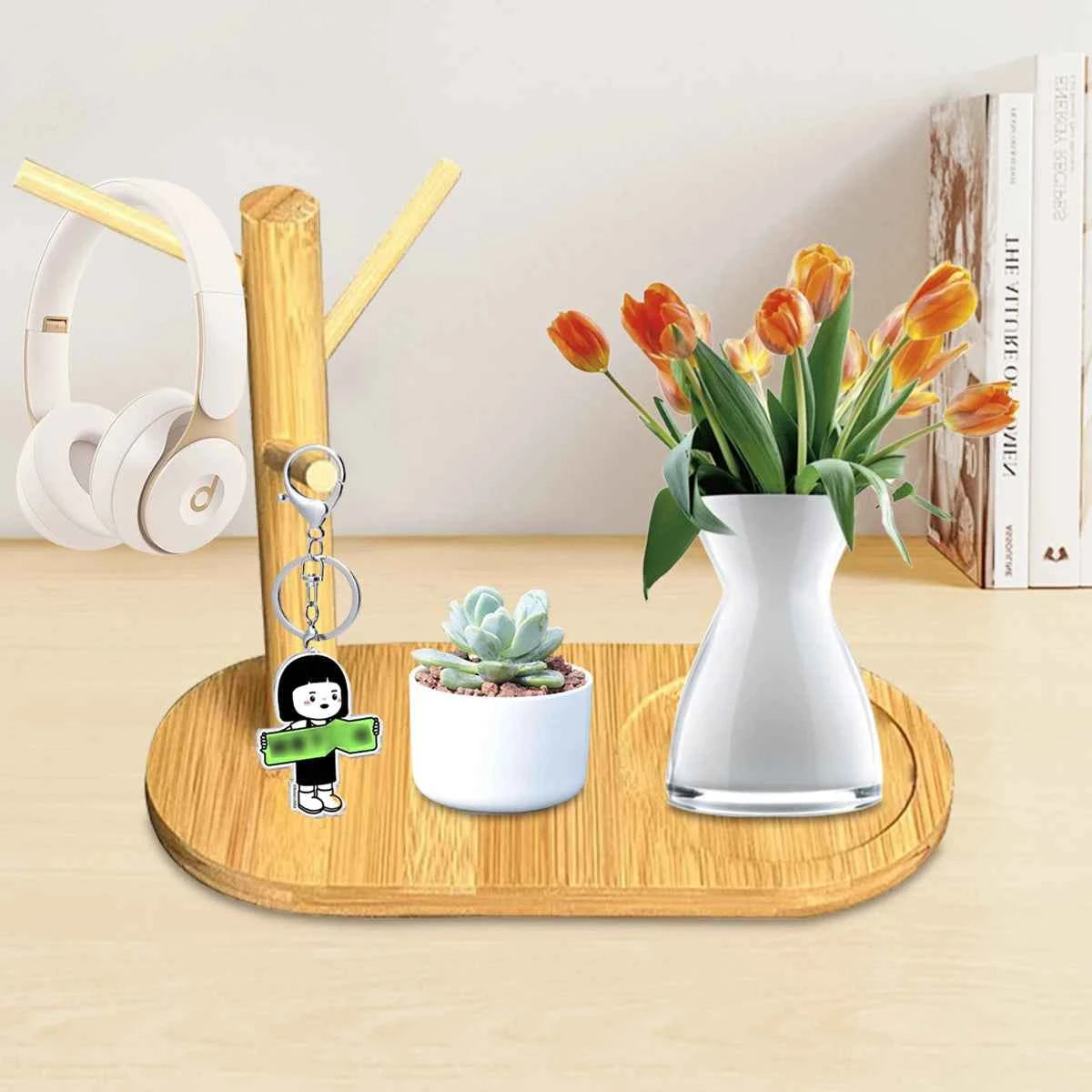 Mug Tree Holder - Bamboo Coffee Cup Rack with 3/6 Hooks, Non-Slip Kitchen Organizer for Counter, Perfect for Home & Cafe Decor