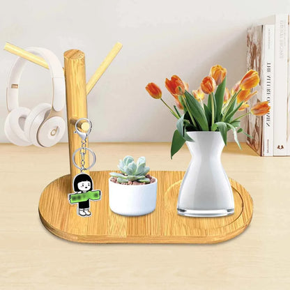 Mug Tree Holder - Bamboo Coffee Cup Rack with 3/6 Hooks, Non-Slip Kitchen Organizer for Counter, Perfect for Home & Cafe Decor