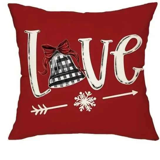 Red Christmas Pillow Cover 45x45cm with Snowman Deer Pattern，Holiday Cushion Case for Living Room Sofa Bedroom