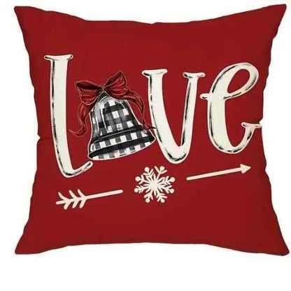 Red Christmas Pillow Cover 45x45cm with Snowman Deer Pattern，Holiday Cushion Case for Living Room Sofa Bedroom