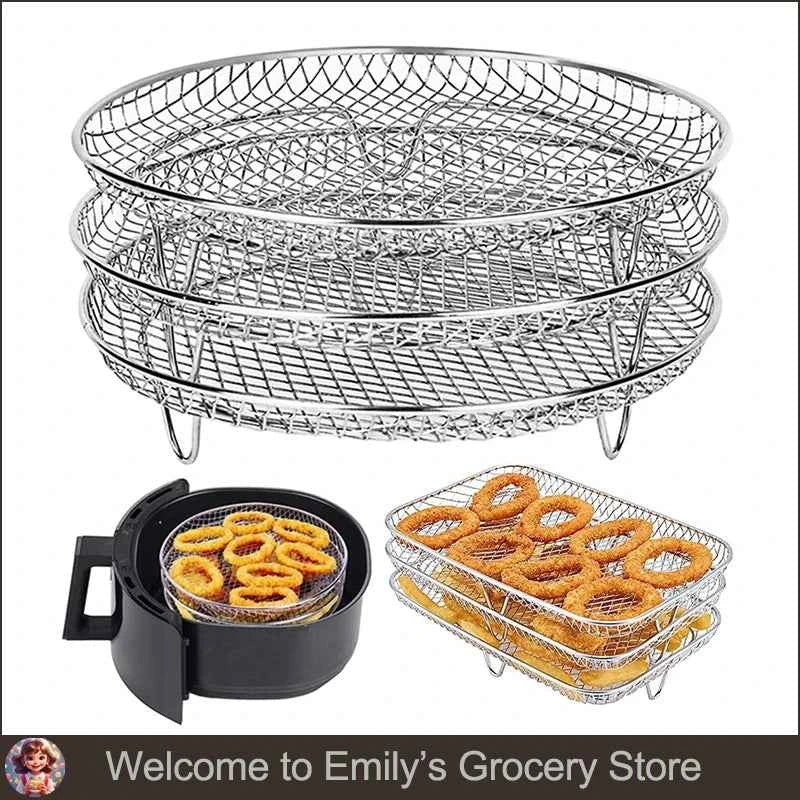 3-layers Air Fryer Rack Stackable Grilling Rack Stainless Steel Airfryer Oven Grill Steamer Cooker Kitchen Accessories Cooking