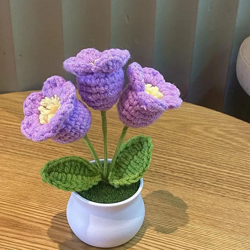 DIY Handwoven Mini Potted Flower Rose Office Desktop Ornamental Potted Plants Woolen Thread Finished Product Home Decoration