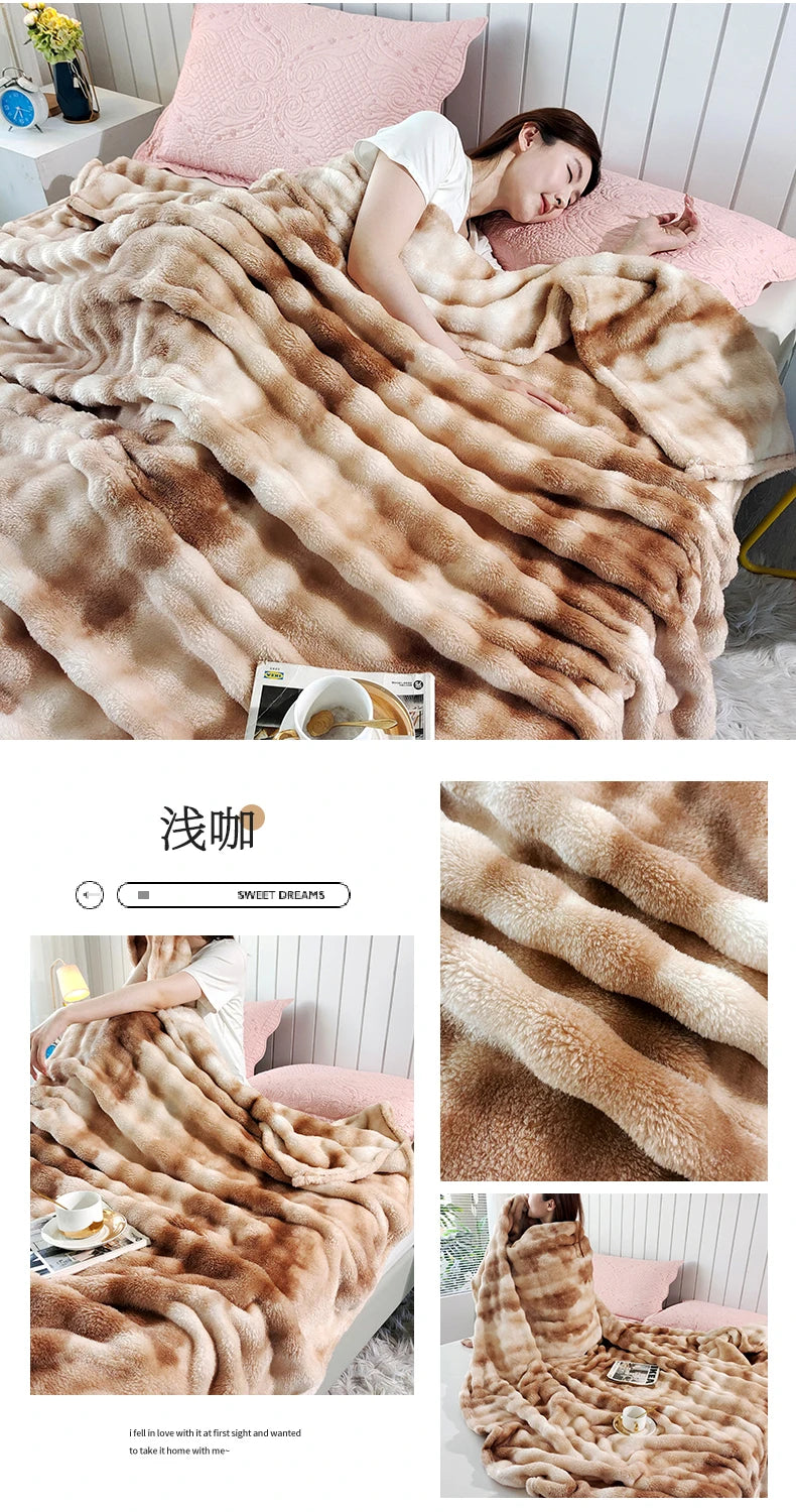 Gradient Bubble Fleece Throw Blanket Cozy Soft Plush Multipurpose Nap Blanket for Bedroom Sofa Faux Rabbit Fur Travel Blankets