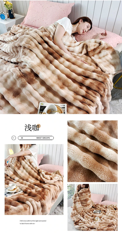 Gradient Bubble Fleece Throw Blanket Cozy Soft Plush Multipurpose Nap Blanket for Bedroom Sofa Faux Rabbit Fur Travel Blankets