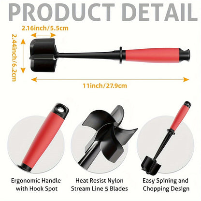 5-Blade Meat Chopper & Masher – Heavy Duty Non-Stick Ground Meat Tool for Burgers & Hash Browns