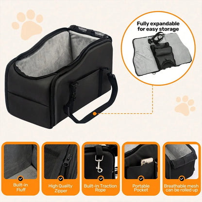 Portable Pet Car Seat with Safety Leash, Up to 12 lbs