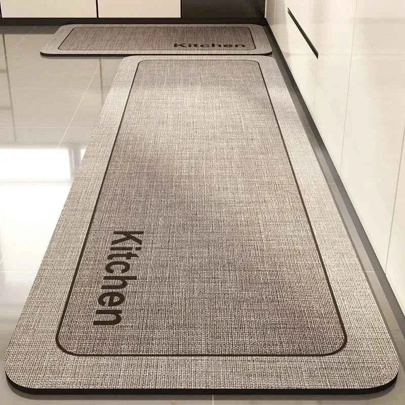 Kitchen Carpet Non-slip Waterproof Oil-proof PVC Leather Floor Mat Minimalist Gray White Letter Long Size Home Decoration Rugs