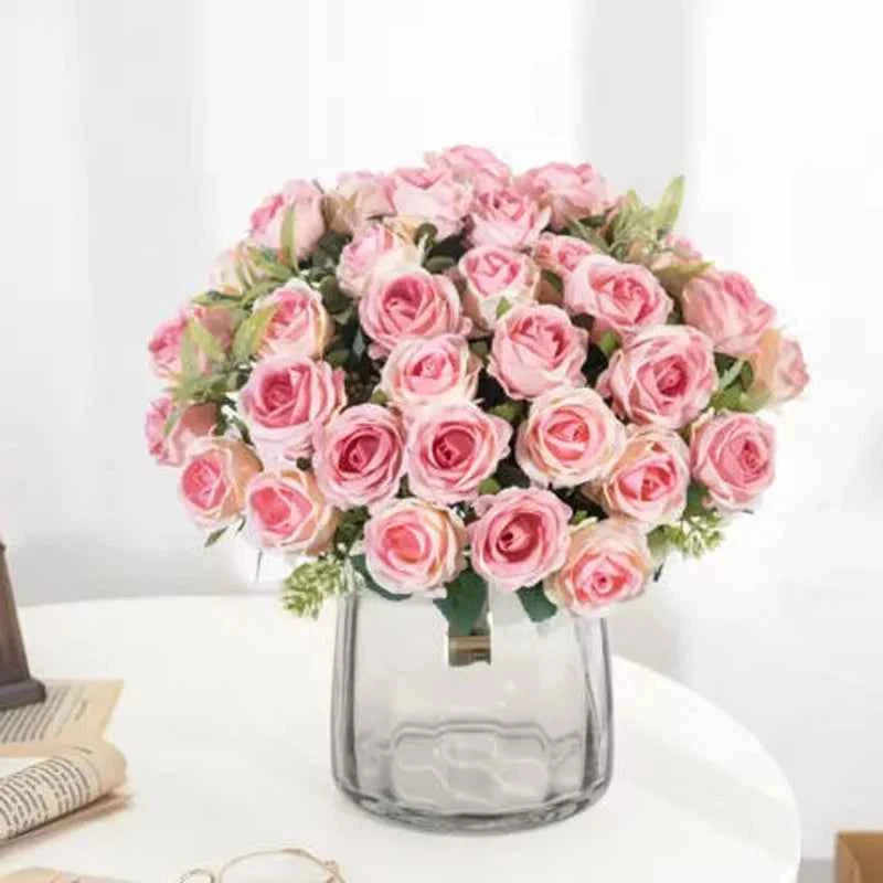 Uflower 10 Heads Flowers Scrapbooking Silk Roses Wedding Party Christmas Bouquet Household Products Vases for Home Decoration