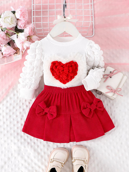 Bubble Sleeve Top & Skirt Set for Girls 1-3 Years