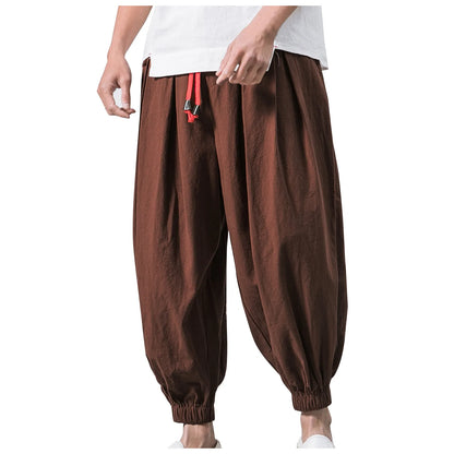 Men's Oversize Linen Harem Pants — Loose Wide Leg Casual Sweatpants Plus Size